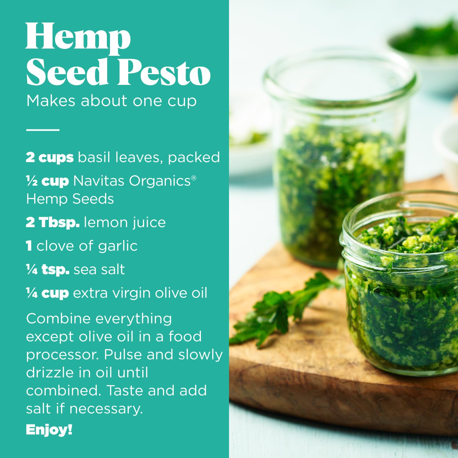 Navitas Organics hemp seeds dressing-mix, blended into creamy sauces