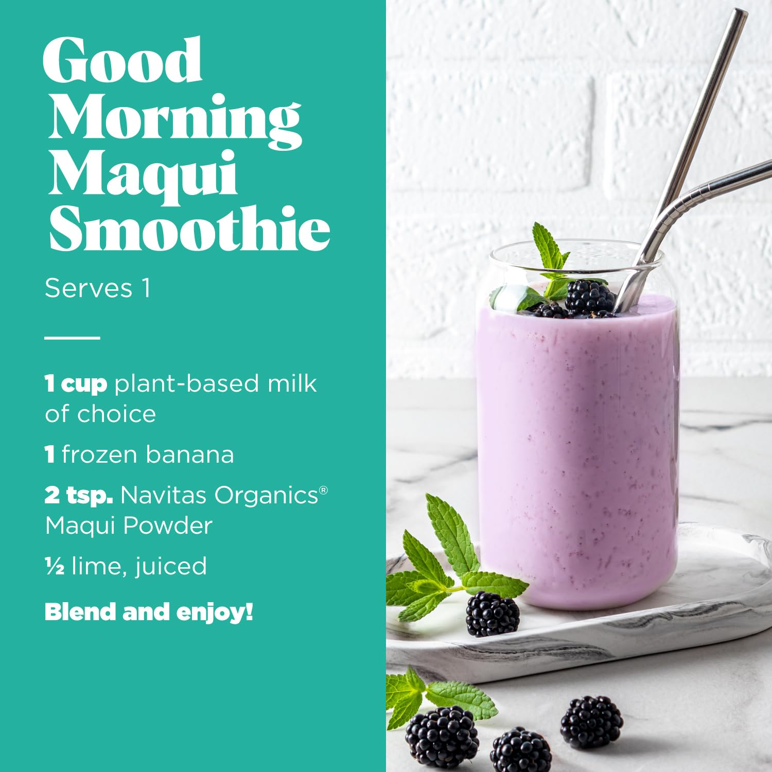 Navitas Organics Maqui Powder in smoothie blends smoothly for a nutrient-rich drink.