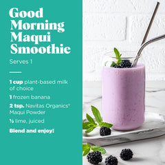 Navitas Organics Maqui Powder in smoothie blends smoothly for a nutrient-rich drink.