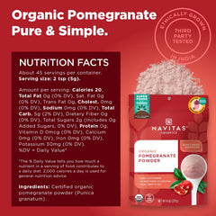 Navitas Organics Pomegranate Powder tub, premium organic pantry staple for dressings and desserts