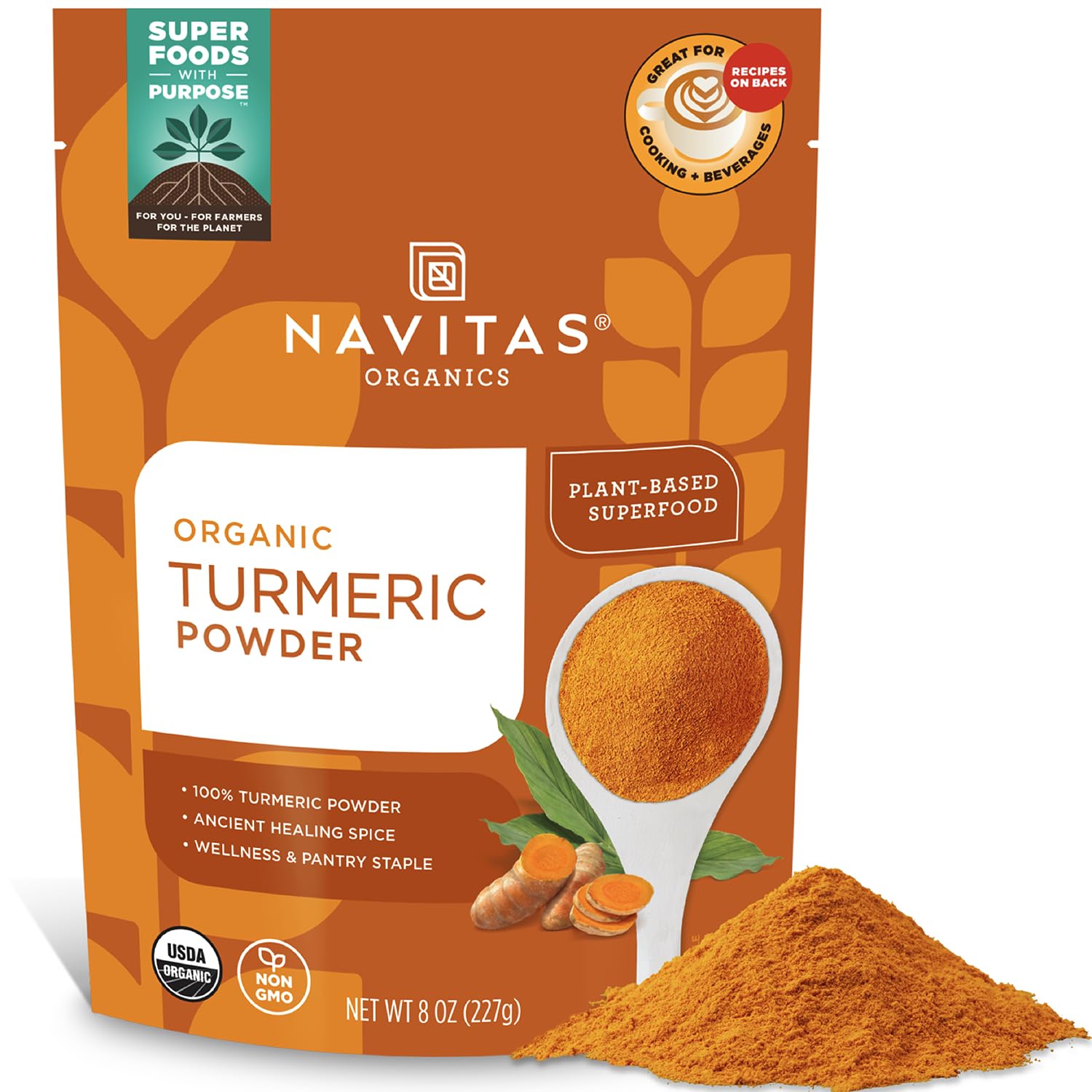 Navitas Organics turmeric powder packaging ready for curries and smoothies.