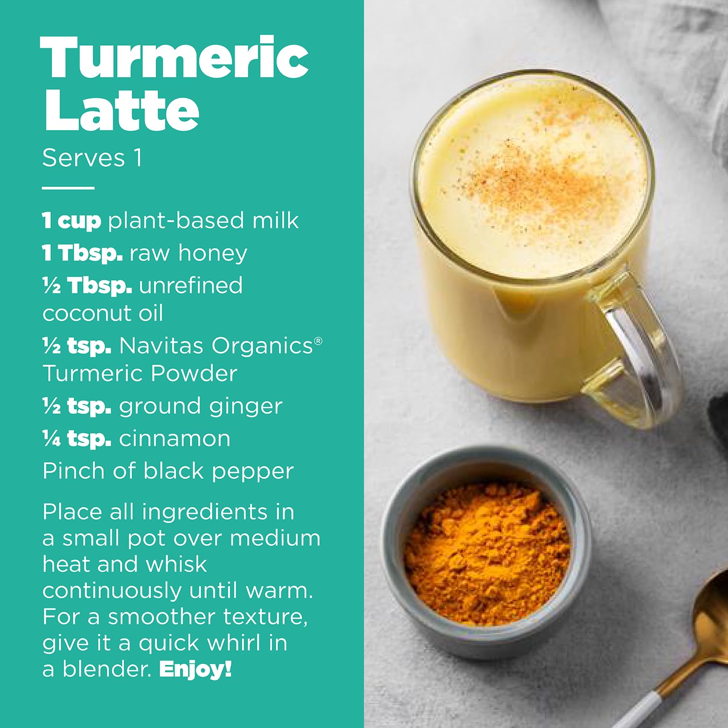 Smoothie scene with turmeric powder adding earthy notes.