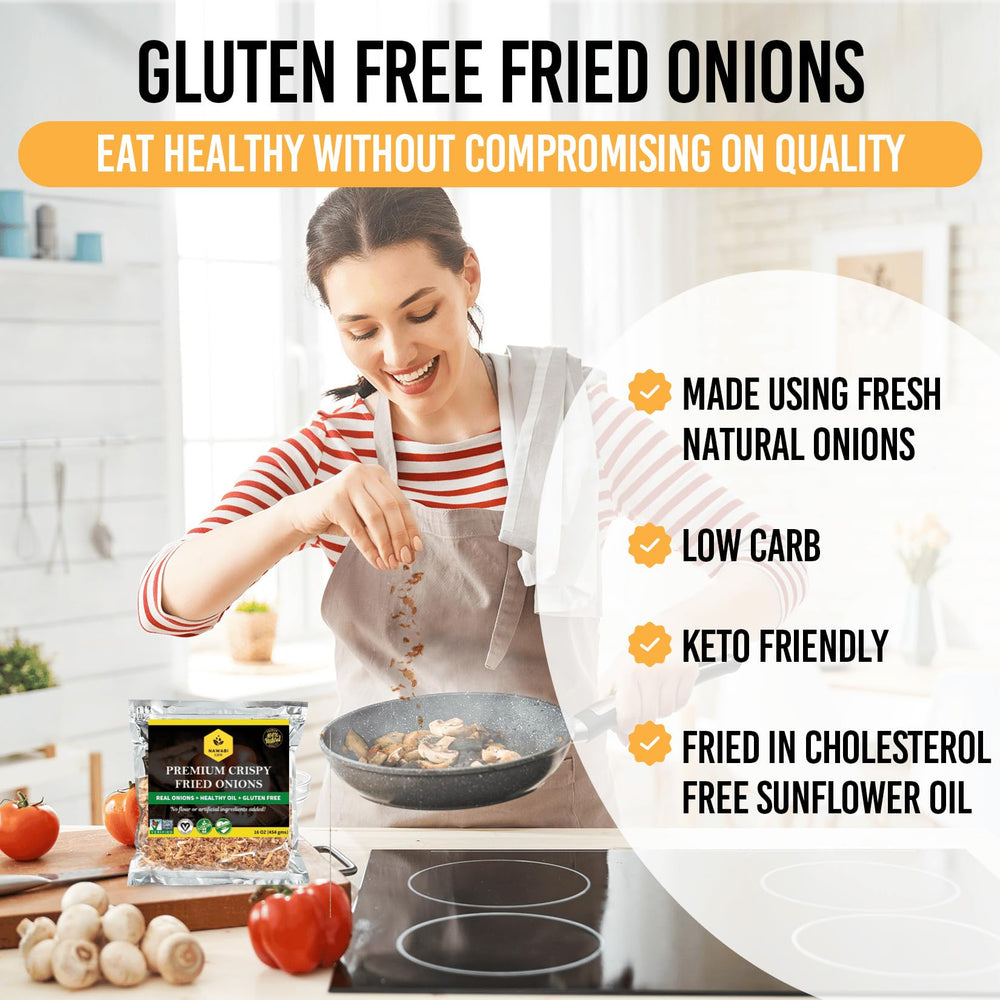 Nawabi Life Crispy Onions sealed bag, preserves freshness for long-lasting use.