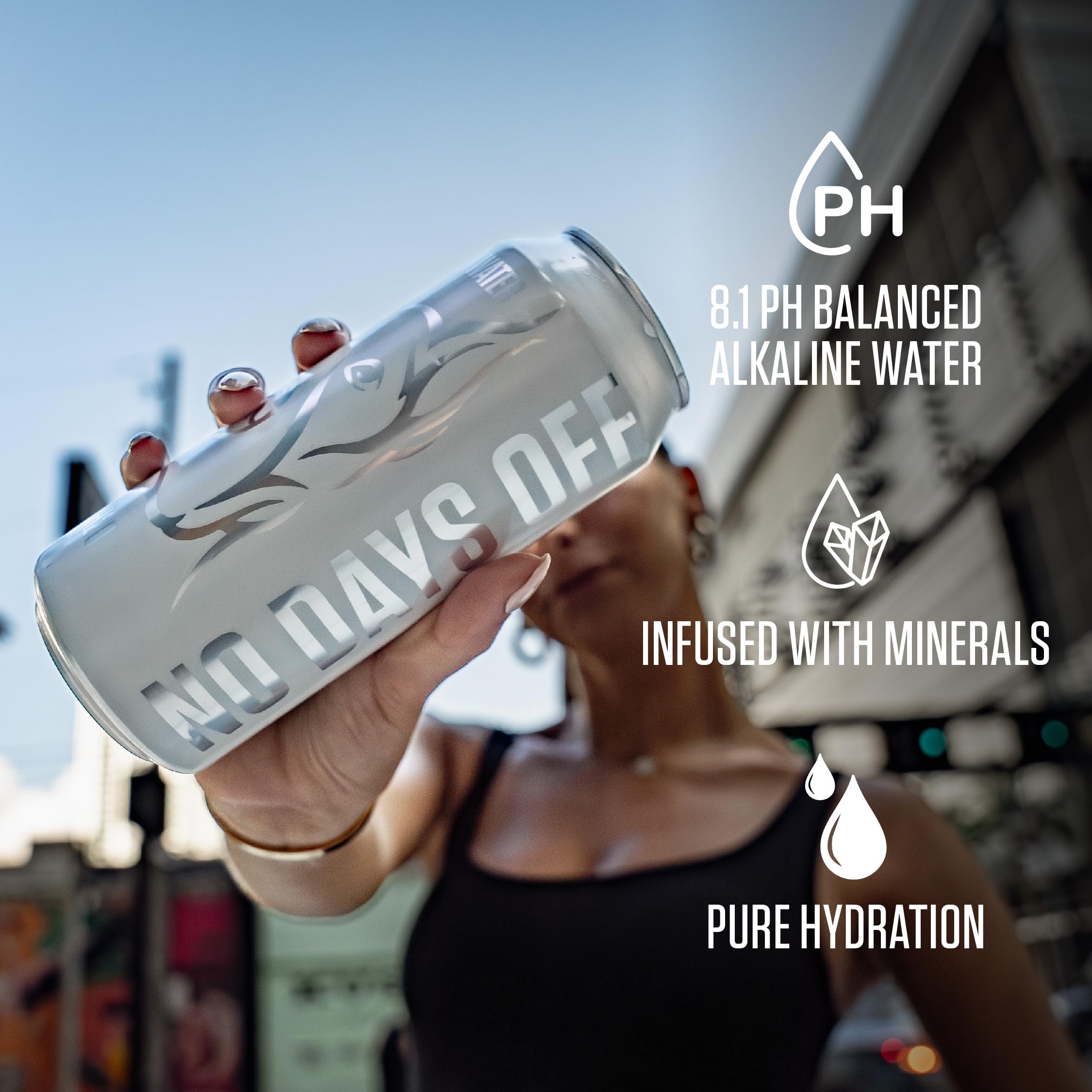 NDO H2O No Days Off bottle pour highlights easy, refreshing hydration.
