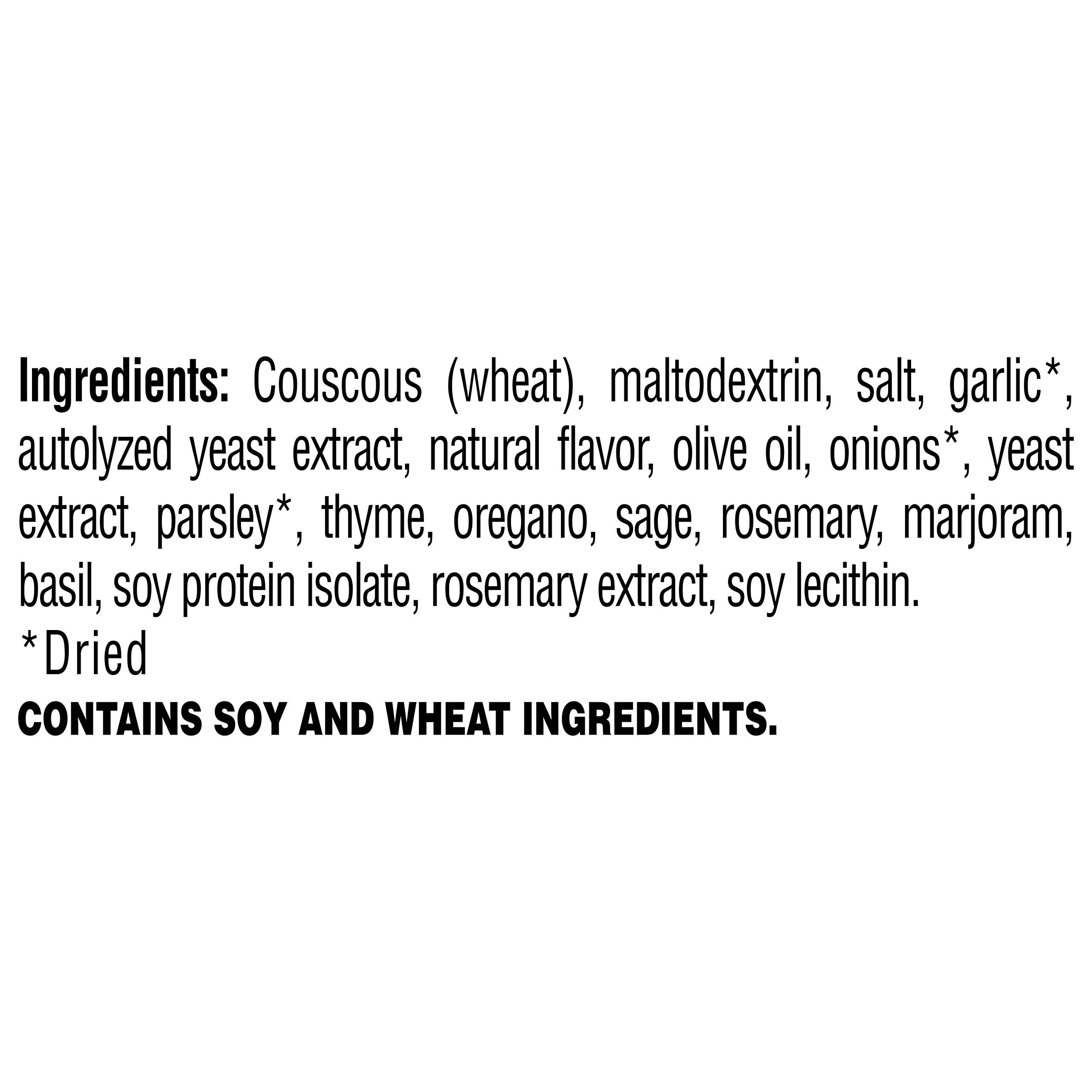 Near East pearled couscous ingredients close-up showing 100% semolina wheat.