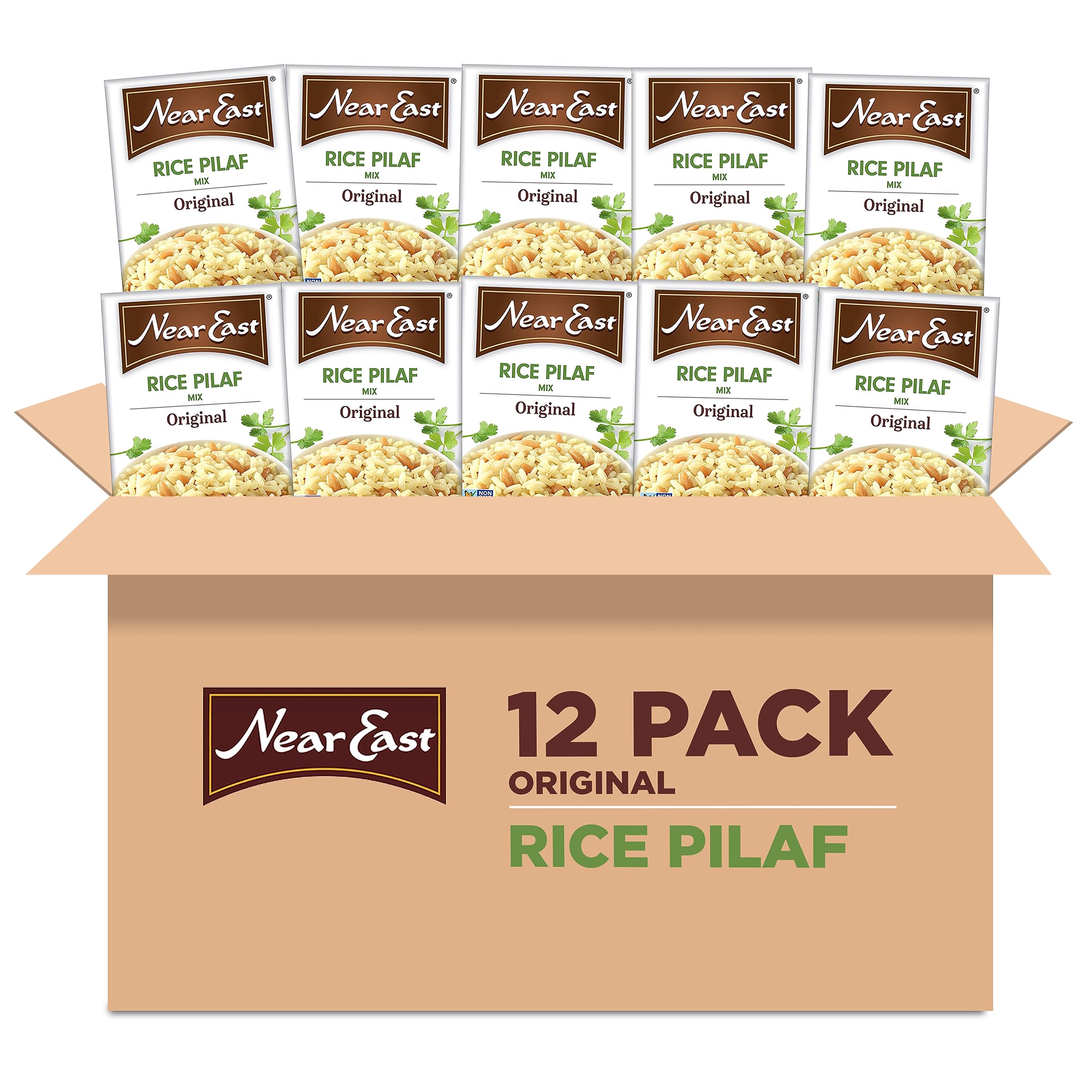Near East Rice Pilaf Original bag highlights quick, flavorful side for meals.