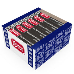 NECCO black licorice wafers rolls on display for party snacks.