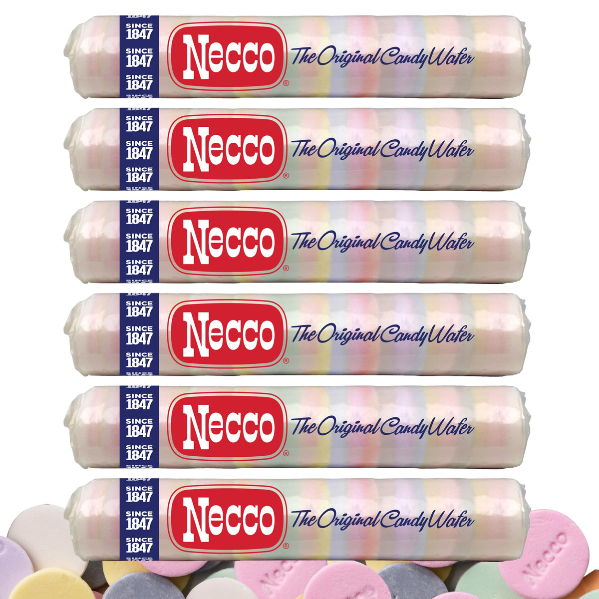 Necco Wafer six-pack rolls, perfect for sharing at parties.