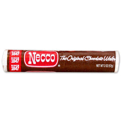Close-up of Necco Wafers packaging for chocolate rolls, great for sharing on the go.
