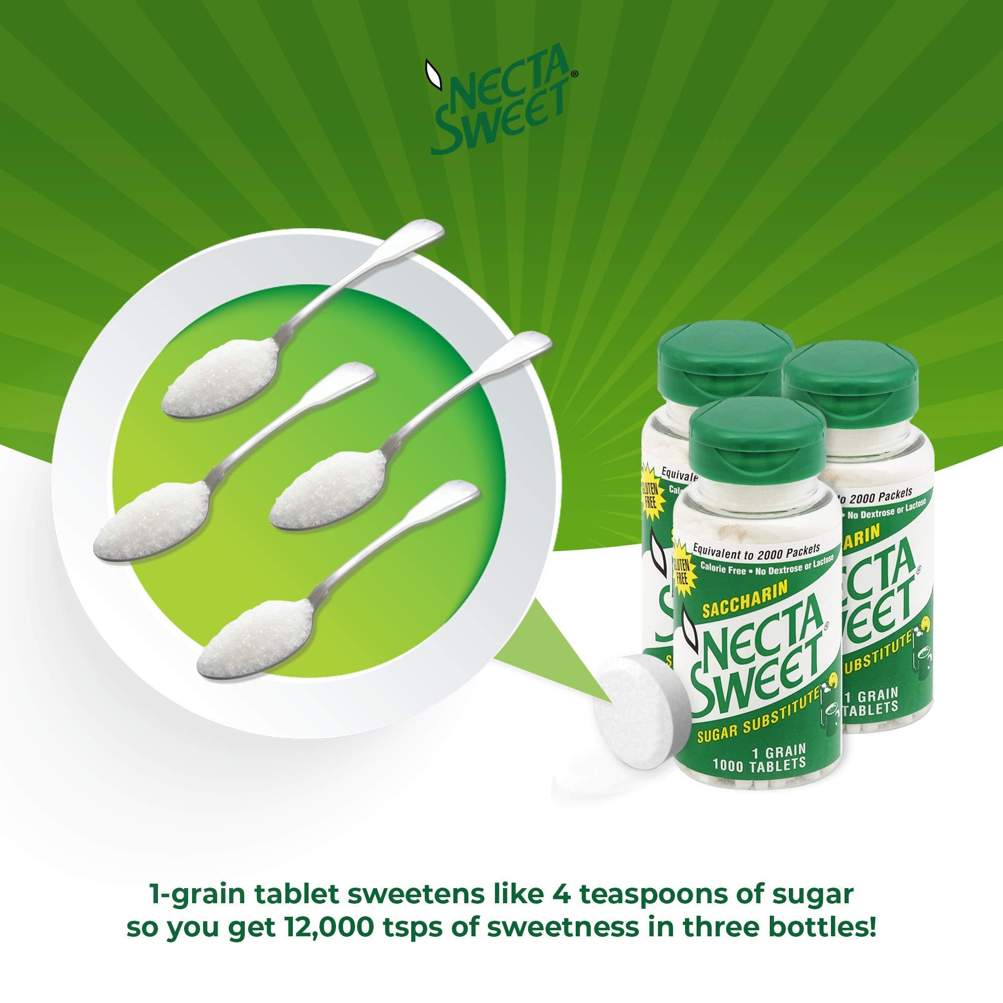 Necta Sweet 1000-tablet bottle front view highlighting value and convenience.