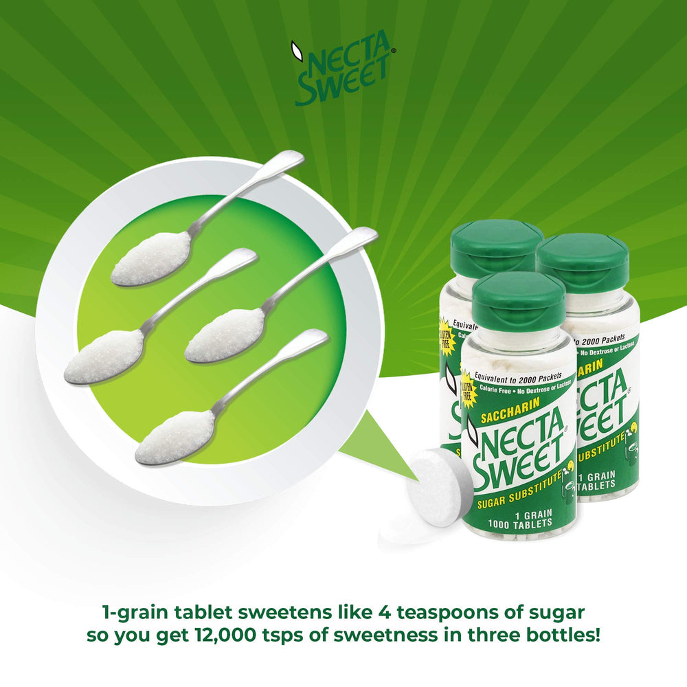 Necta Sweet 1000-tablet bottle front view highlighting value and convenience.