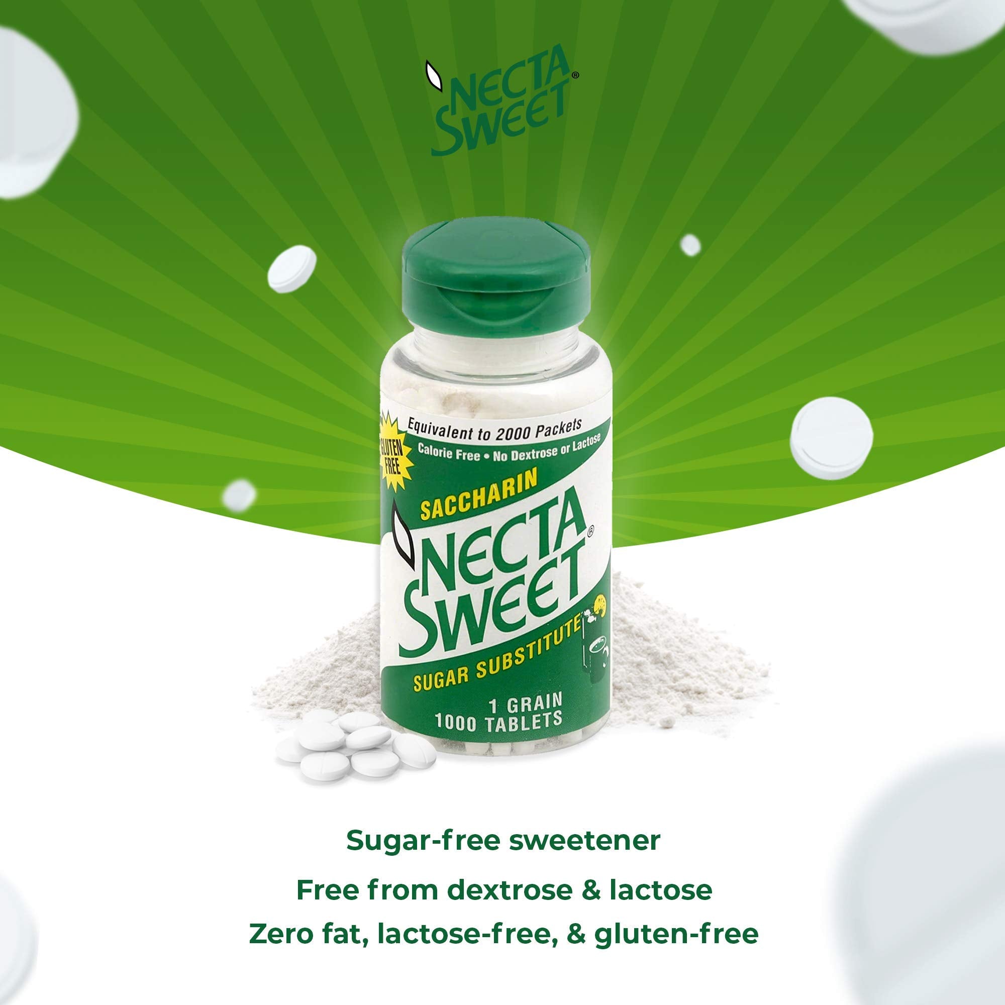Necta Sweet 1-Grain tablet dissolving in tea for sugar-free flavor.