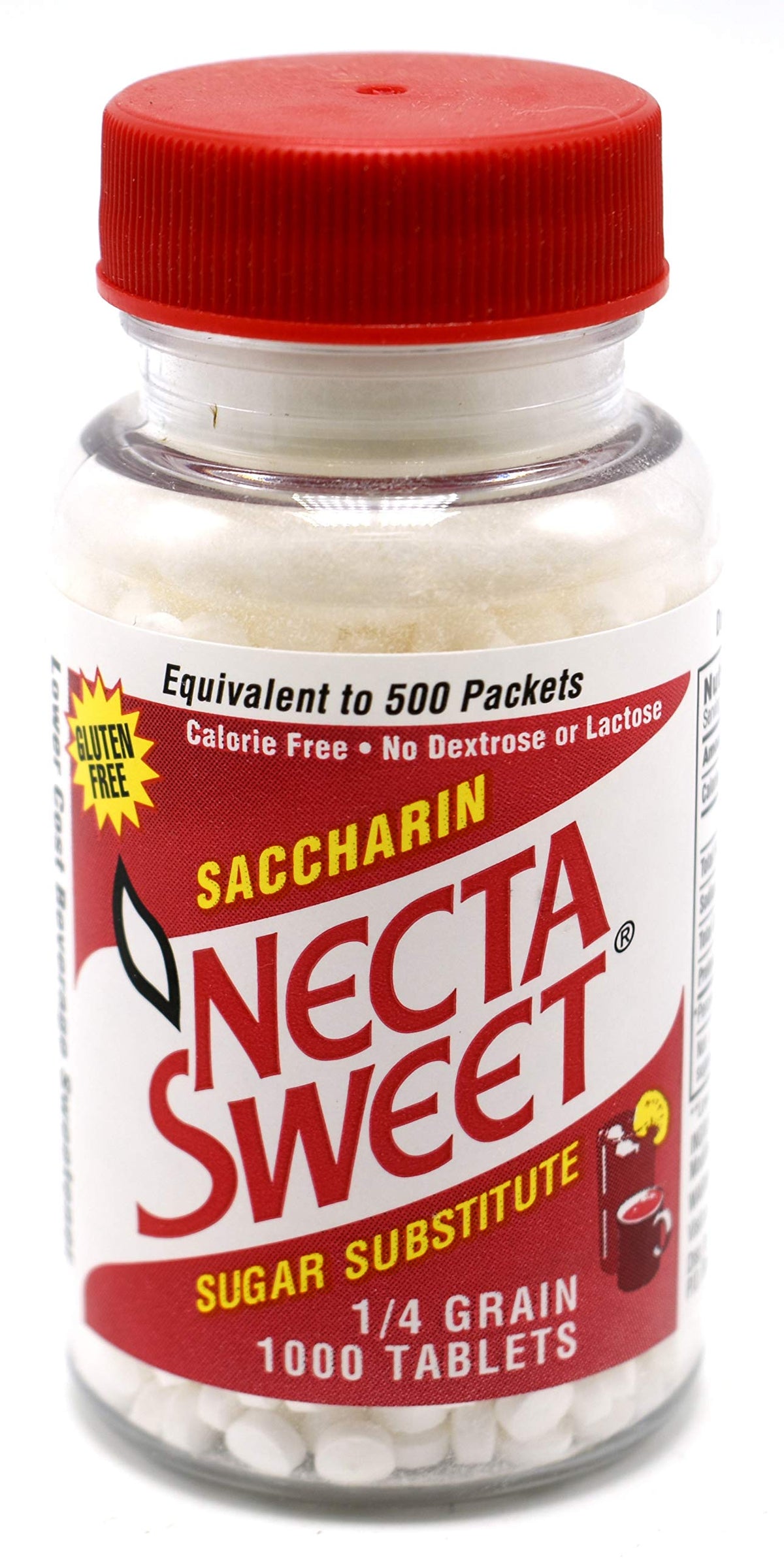 Necta Sweet saccharin tablet bottle ready for sugar-free beverages and recipes.