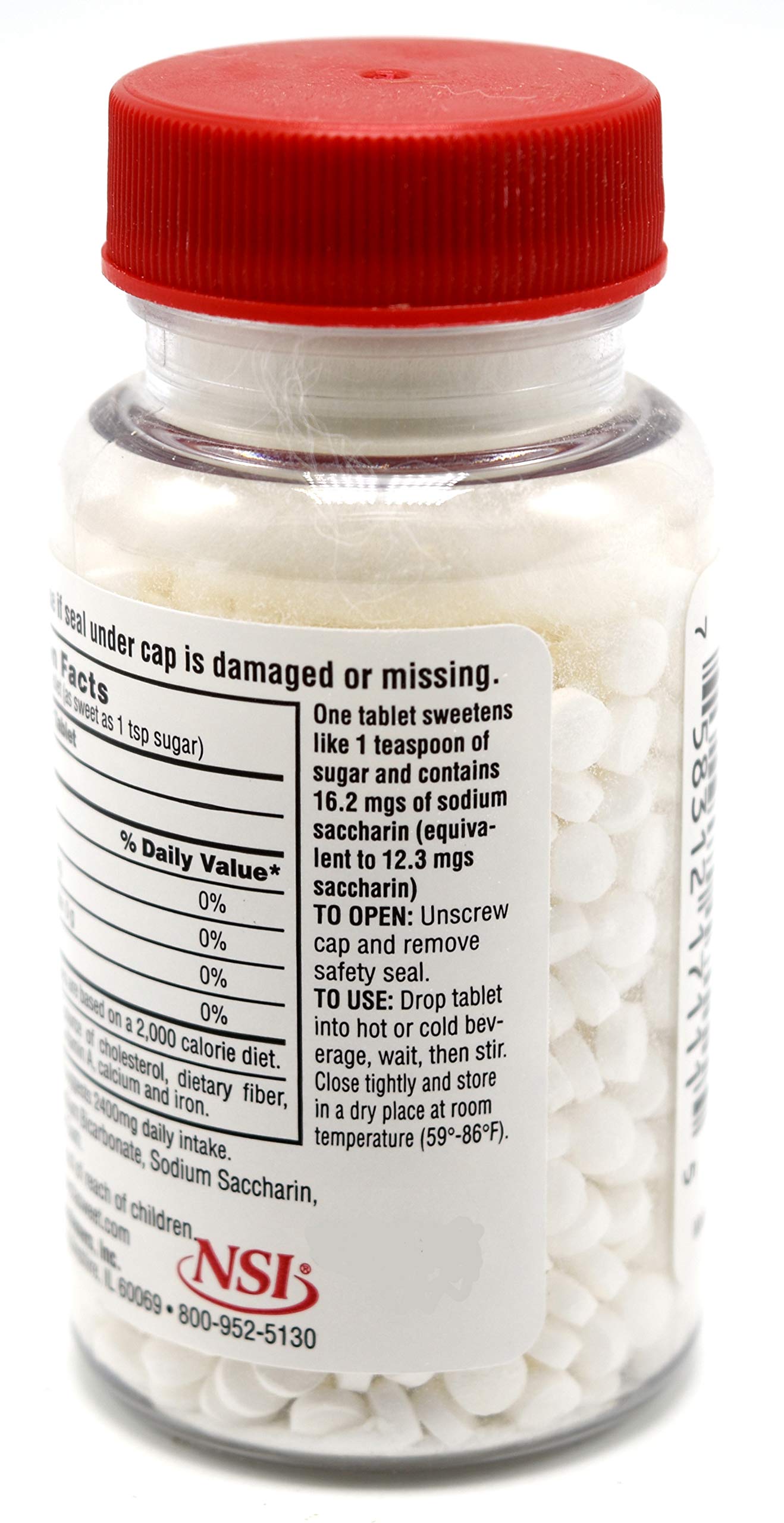 Necta Sweet saccharin tablet packaging label showing bottle contents.