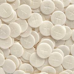 Needzo altar bread front view with white cross design, ideal for ceremonies.