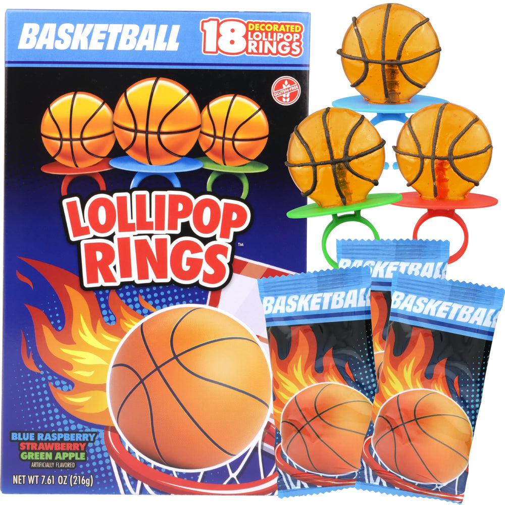 Needzo basketball lollipop ring for party favors and kid-friendly snacks.