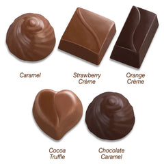 Close view of assorted chocolates inside Needzo boxes