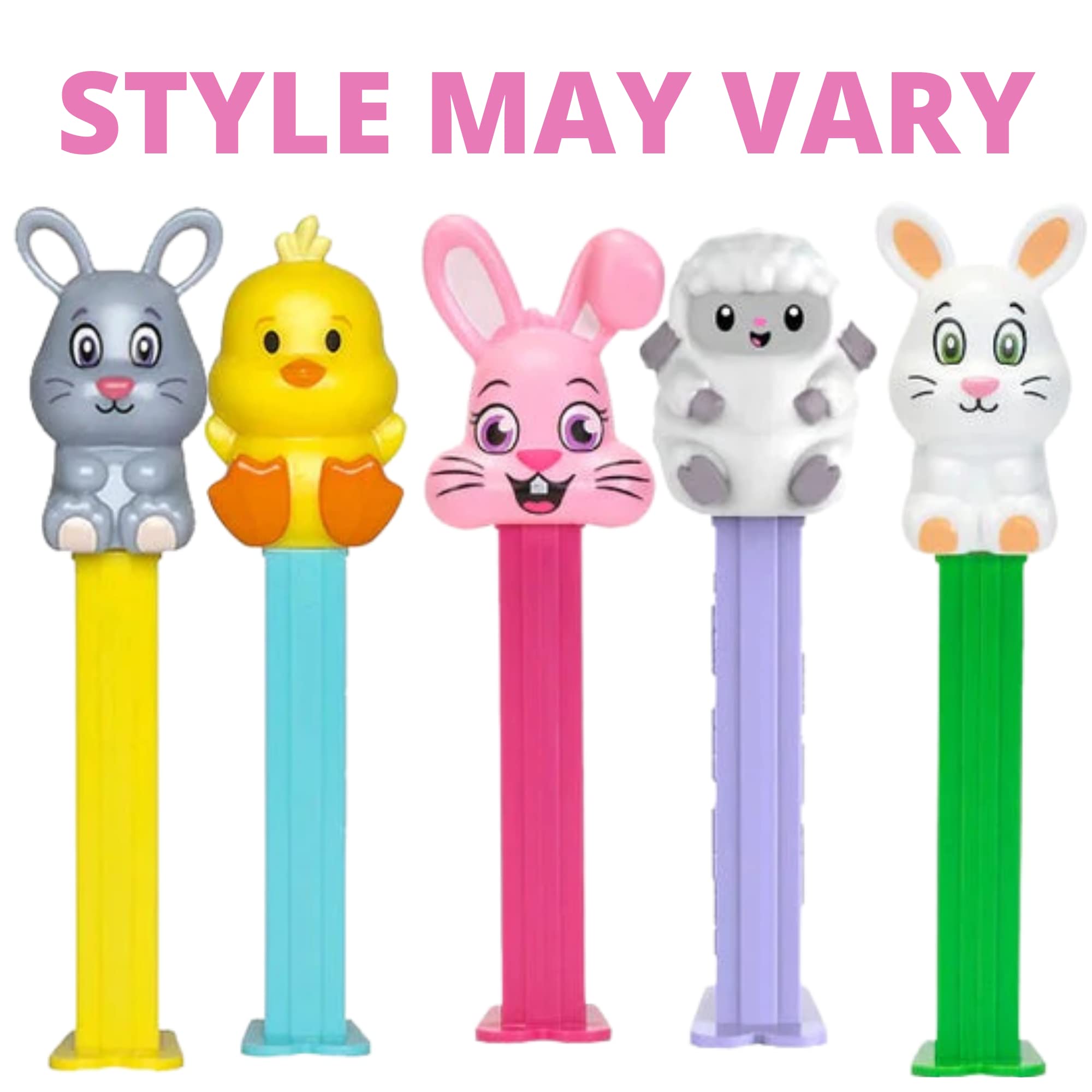 Needzo Easter character dispensers showcase Mouse, Bunny, and Chick for playful displays.