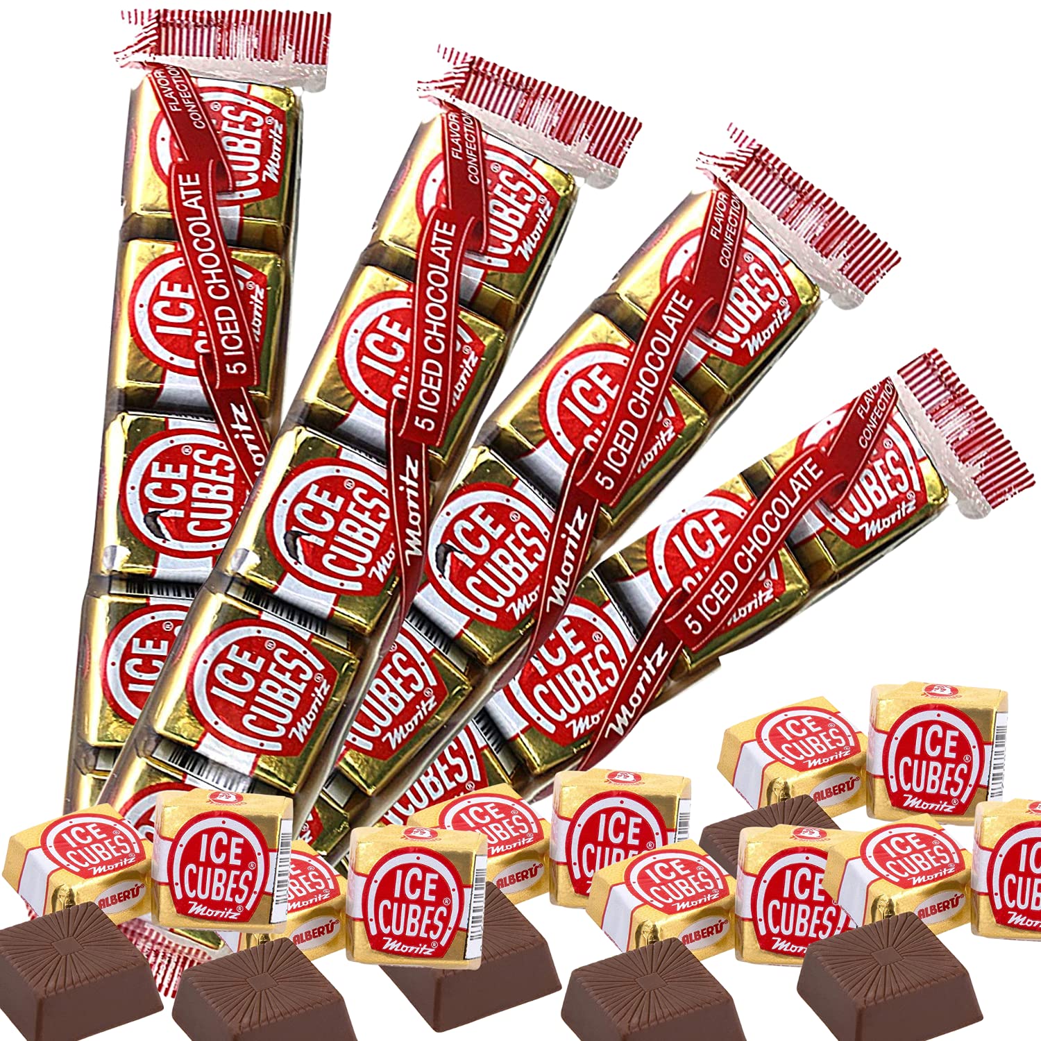 Needzo milk foil chocolate squares ice cubes in four sleeves for gifting.