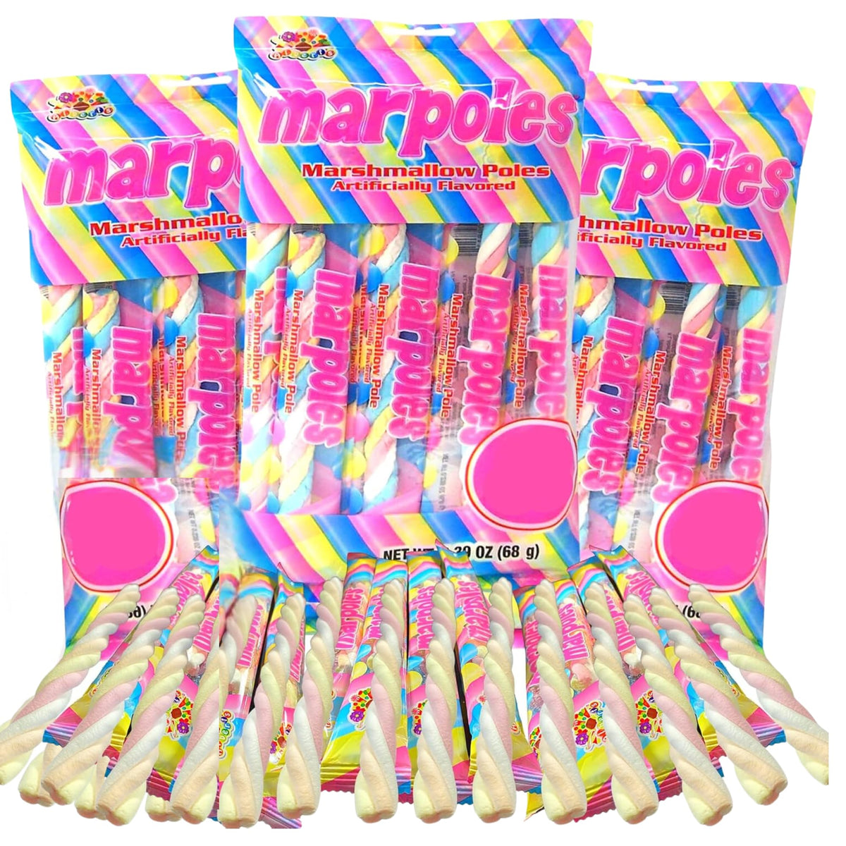Needzo multicolored marshmallow poles for vibrant party display.