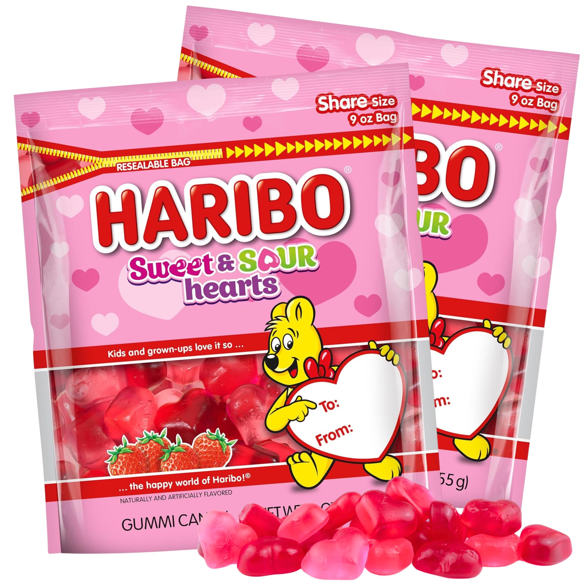 Needzo Valentine gummy hearts in festive bag, ideal for gifting and sharing