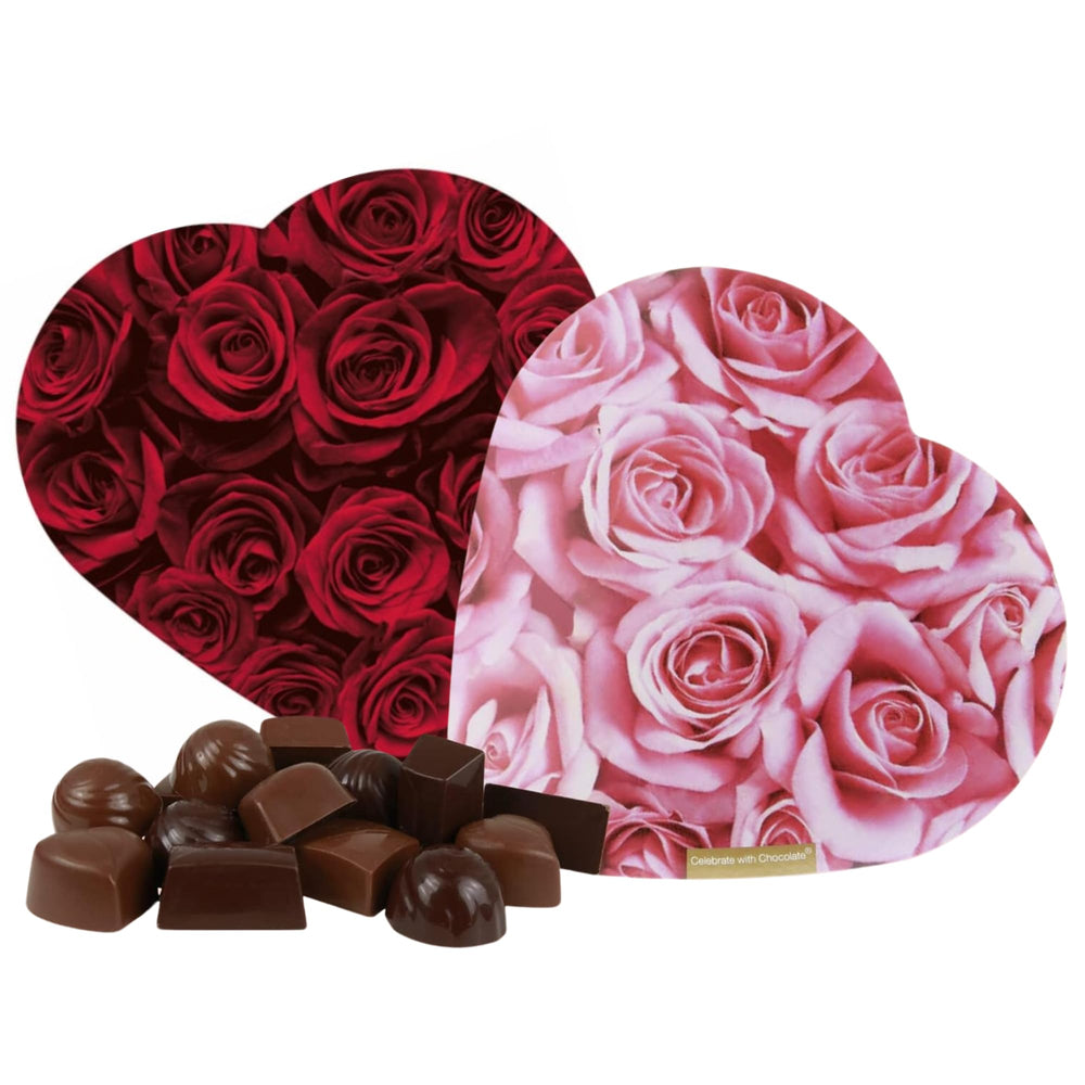 Needzo Valentine's red rose heart box front with chocolates