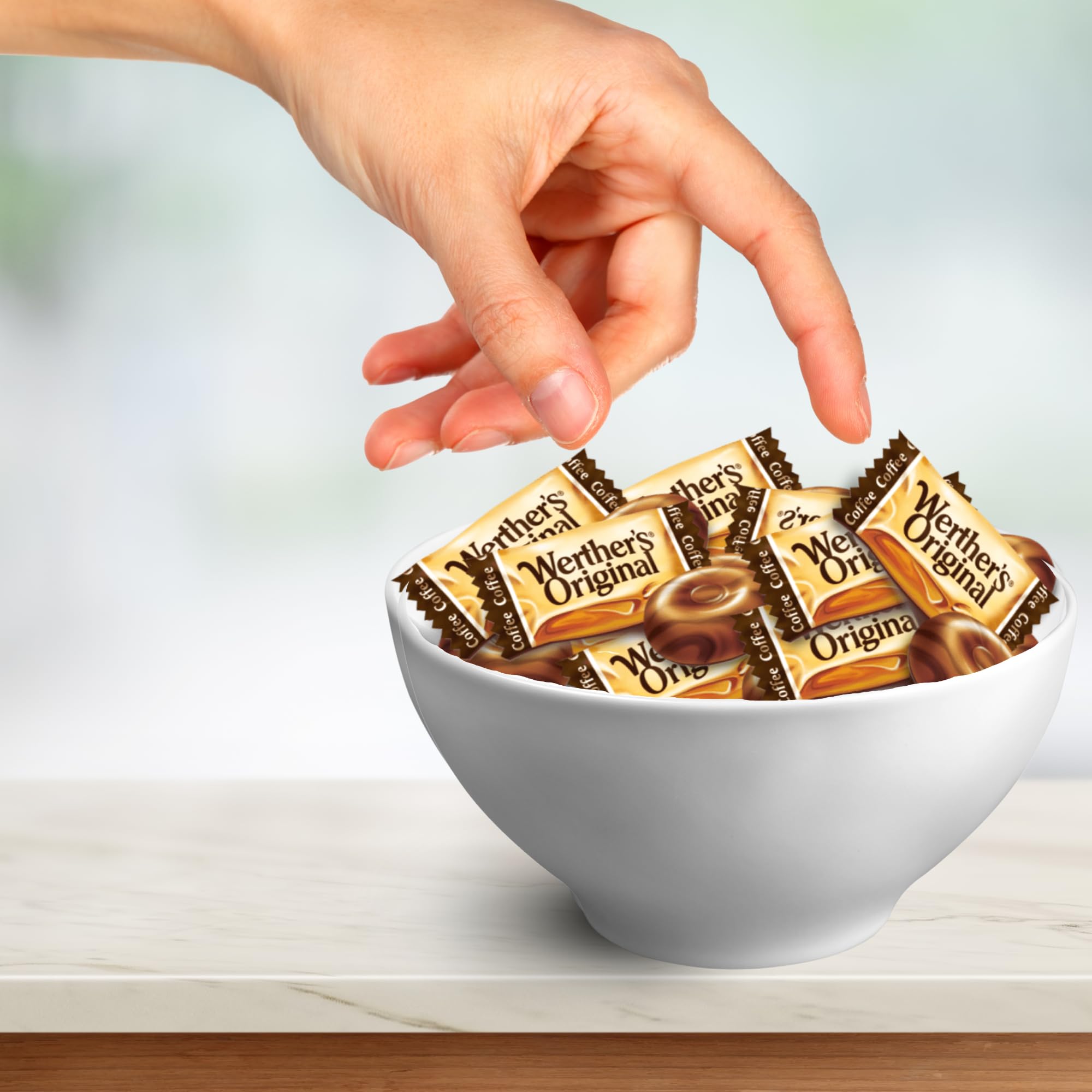 Needzo Werther's Original coffee caramel candies in office jar display