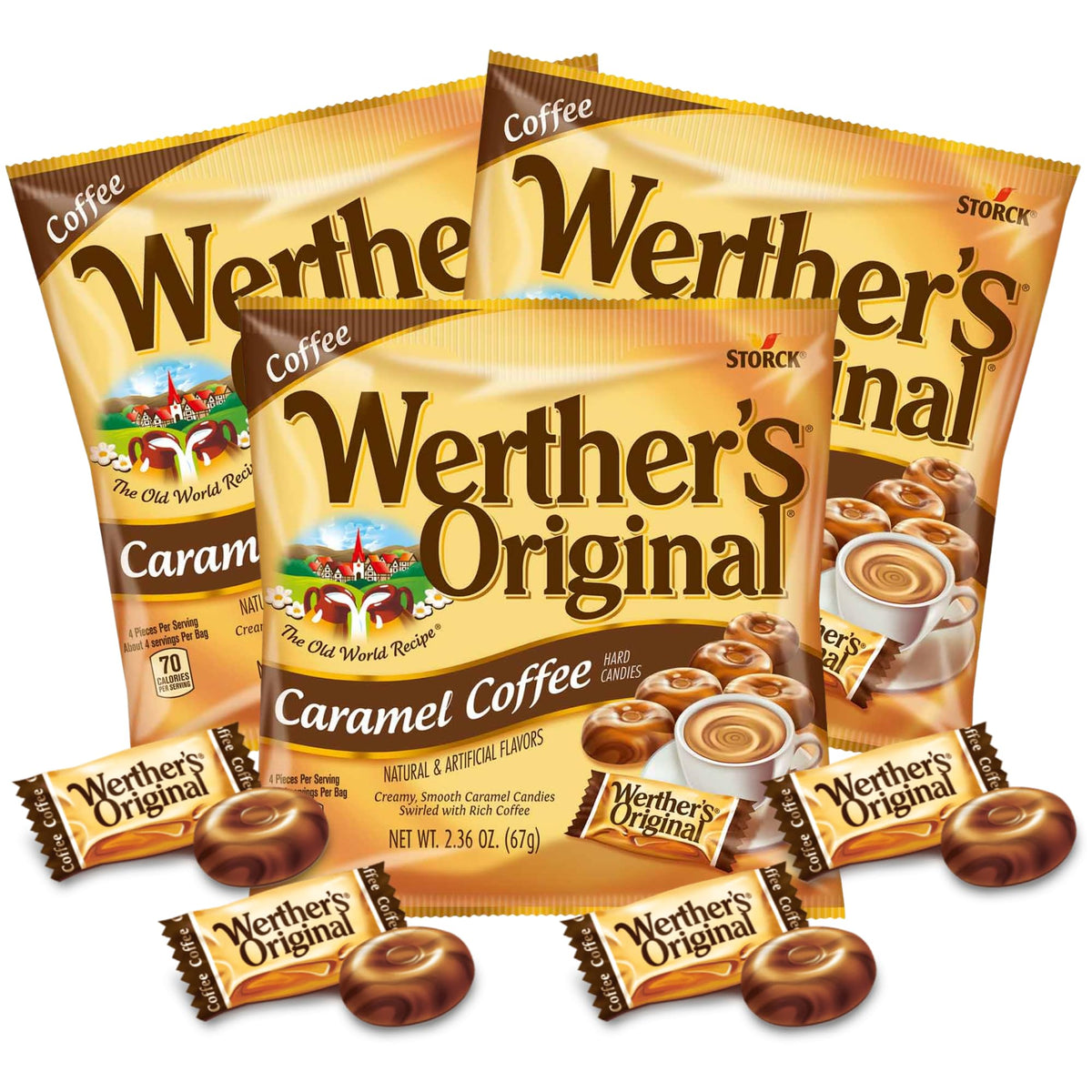 Needzo Werther's Original caramel coffee candies in a labeled pack, ideal office snack