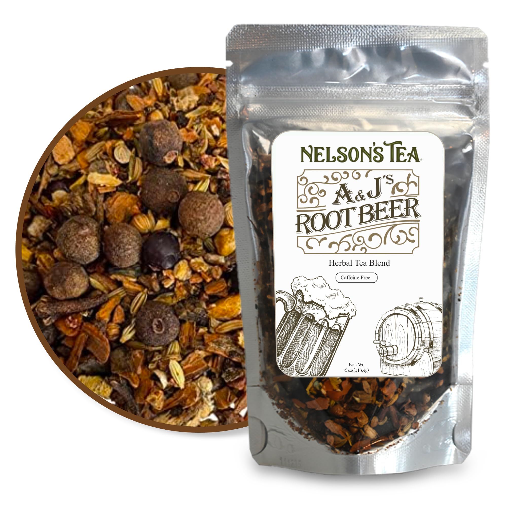 Nelson's Tea A&J's Root Beer ritual image invites cozy moments and mindful brewing.