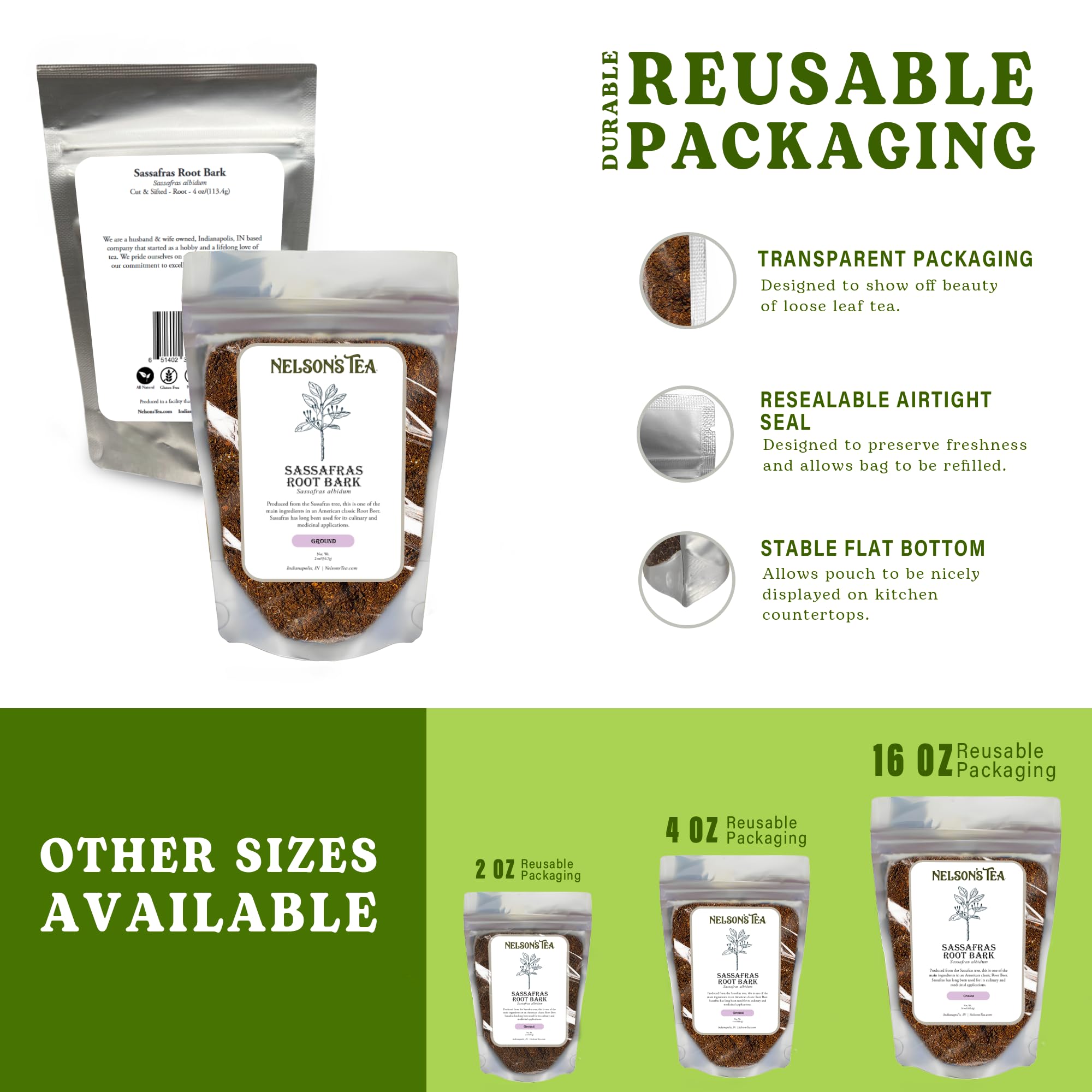 Jar label of Nelson's Tea sassafras ground showing heritage-inspired flavor
