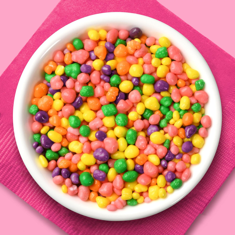 Nerds macro texture shot showing crisp outer shell for satisfying crunch