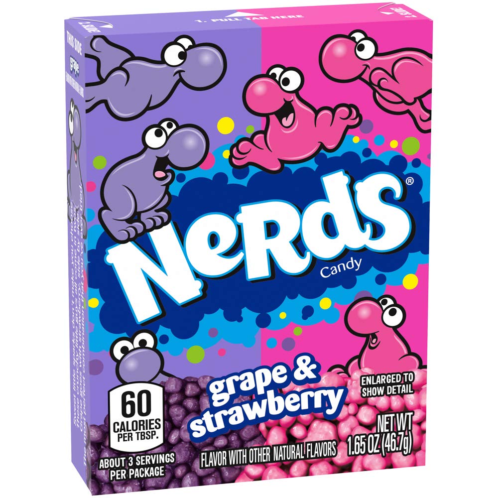 Nerds close-up showing grape and strawberry texture and crunchy benefit