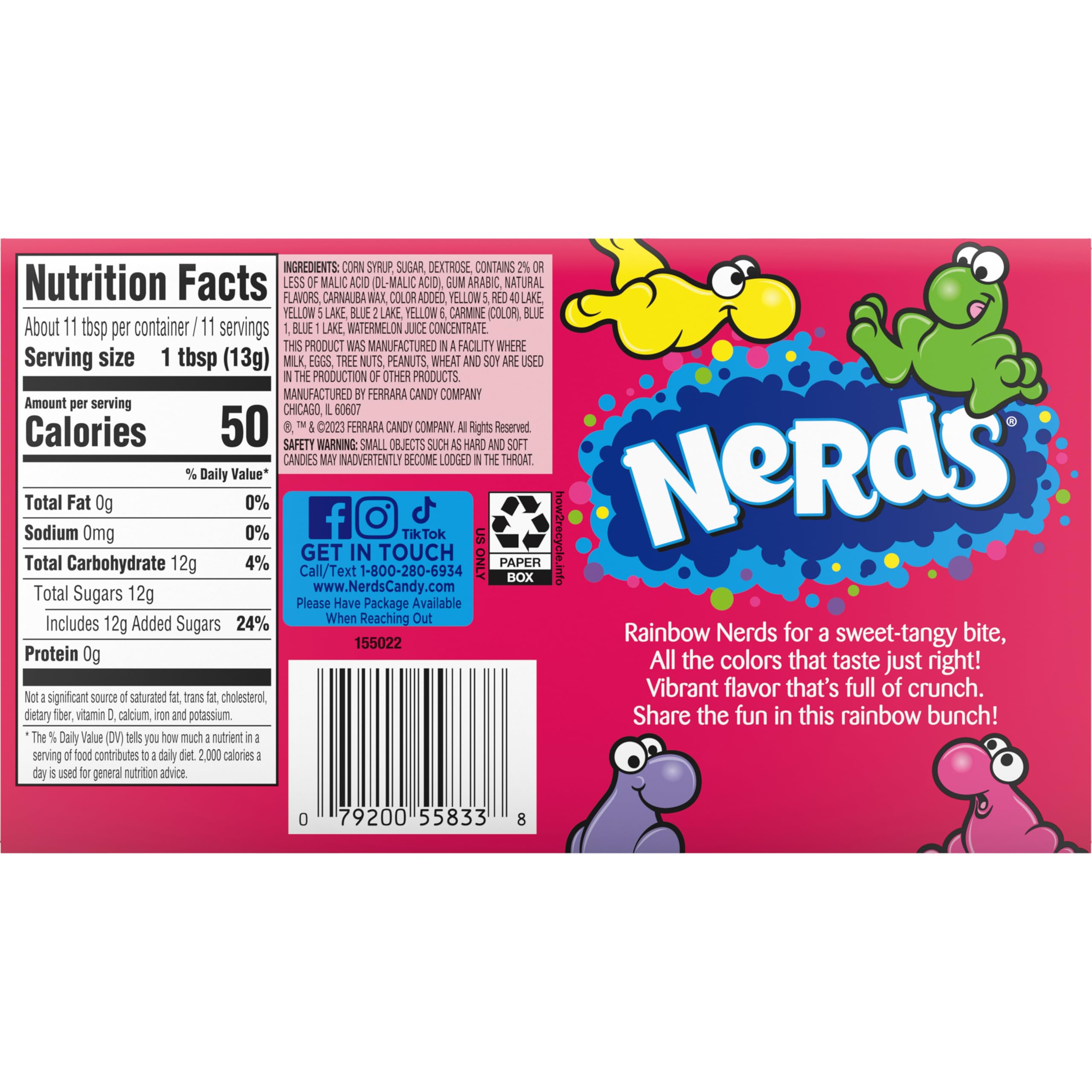 Nerds box pictured with ropes and gummy clusters demonstrating variety