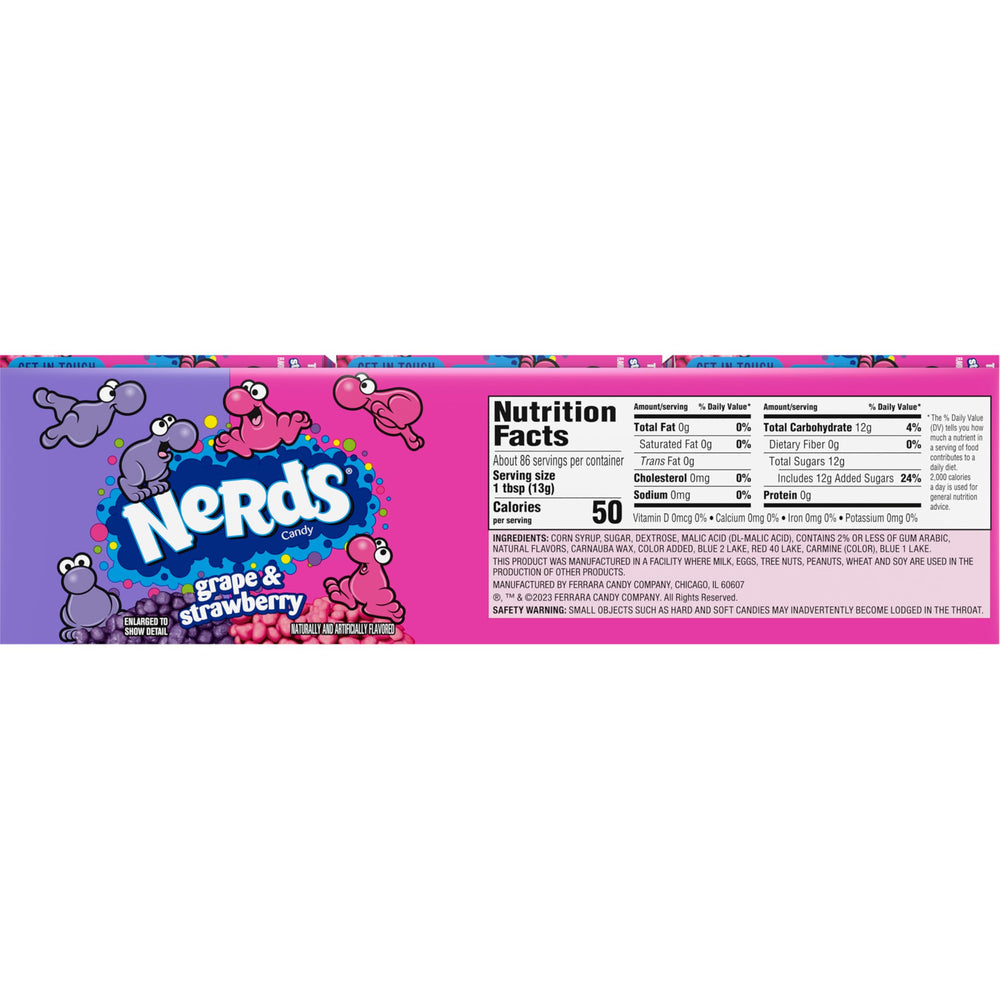 Nerds display-ready snack box for store shelves.