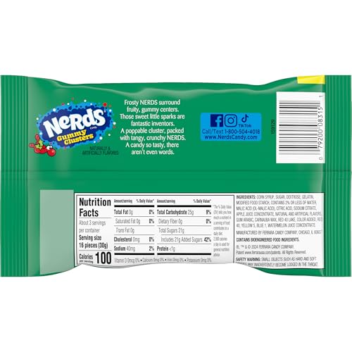 Crunchy red, green, and white NERDS surround a chewy center.