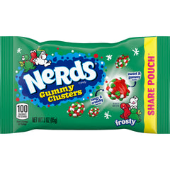 NERDS Frosty Gummy Clusters share pouch ready for holiday movie night.