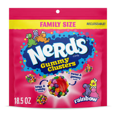NERDS Gummy Clusters rainbow center, tangy and crunchy bite for sharing