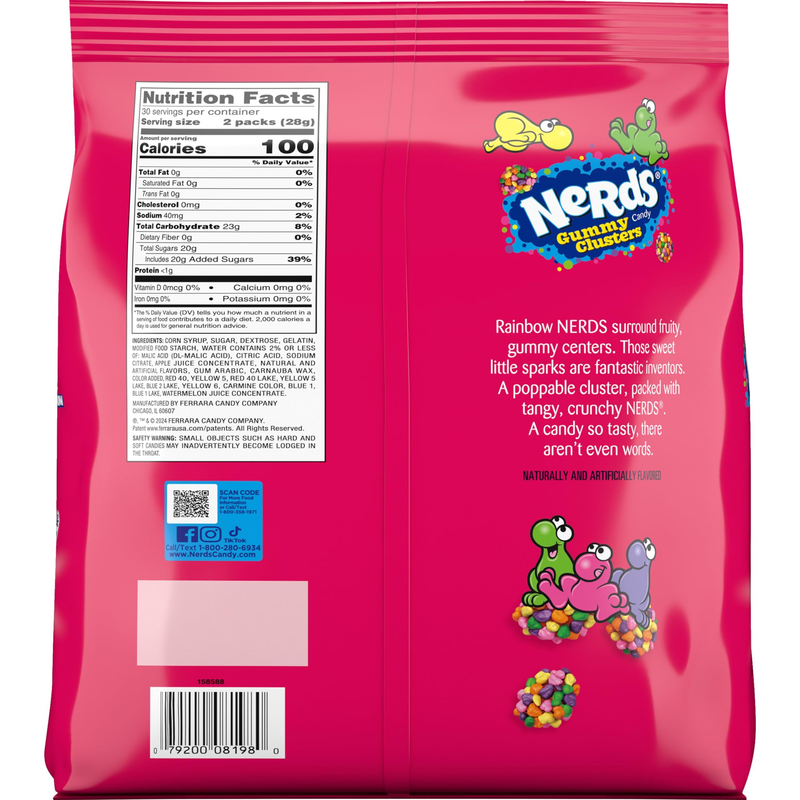 Nostalgic NERDS with fruity twist in a gummy cluster.