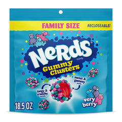 NERDS Gummy Clusters Very Berry bite with tangy crunch and fruity center.