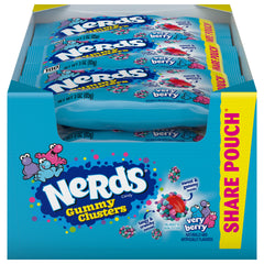 NERDS Gummy Clusters Very Berry candy bite showcases crunchy shell and fruity center, perfect for sharing.