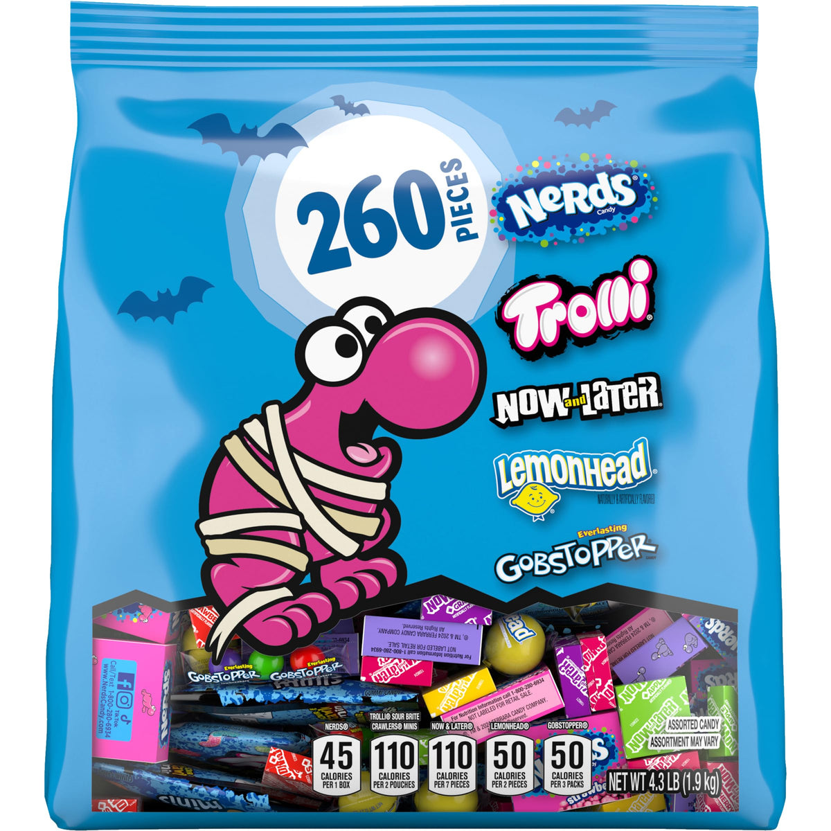 Nerds front packaging showing assorted candies and benefits for quick identification