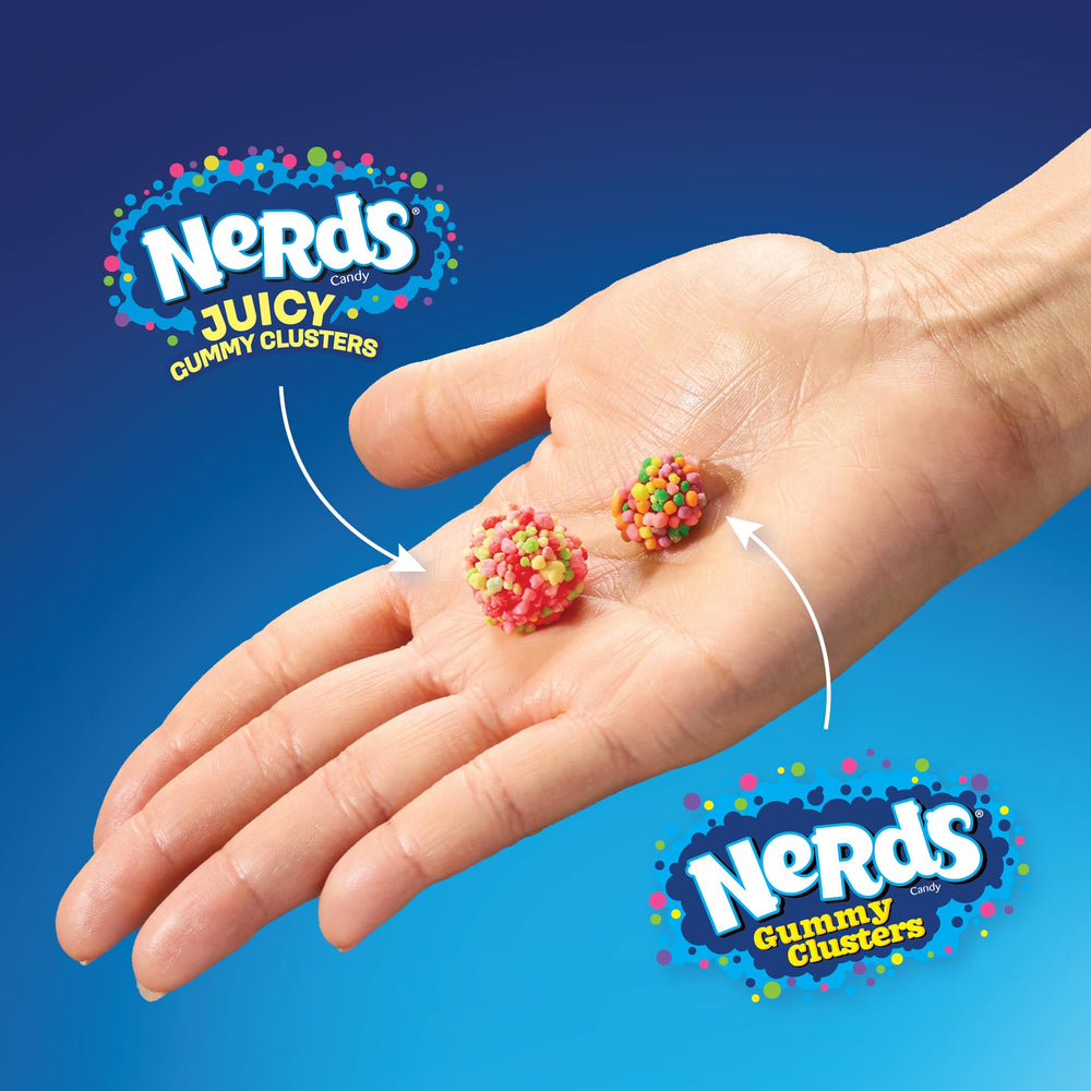 7.15 oz resealable bag of NERDS Juicy Gummy Clusters ready to refresh snacking