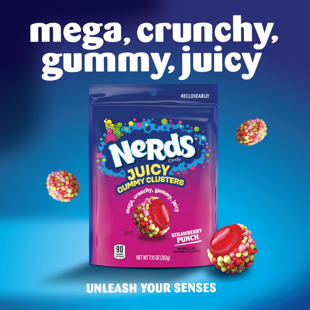 Inside view showing gummy center of NERDS Juicy Gummy Clusters Strawberry Punch