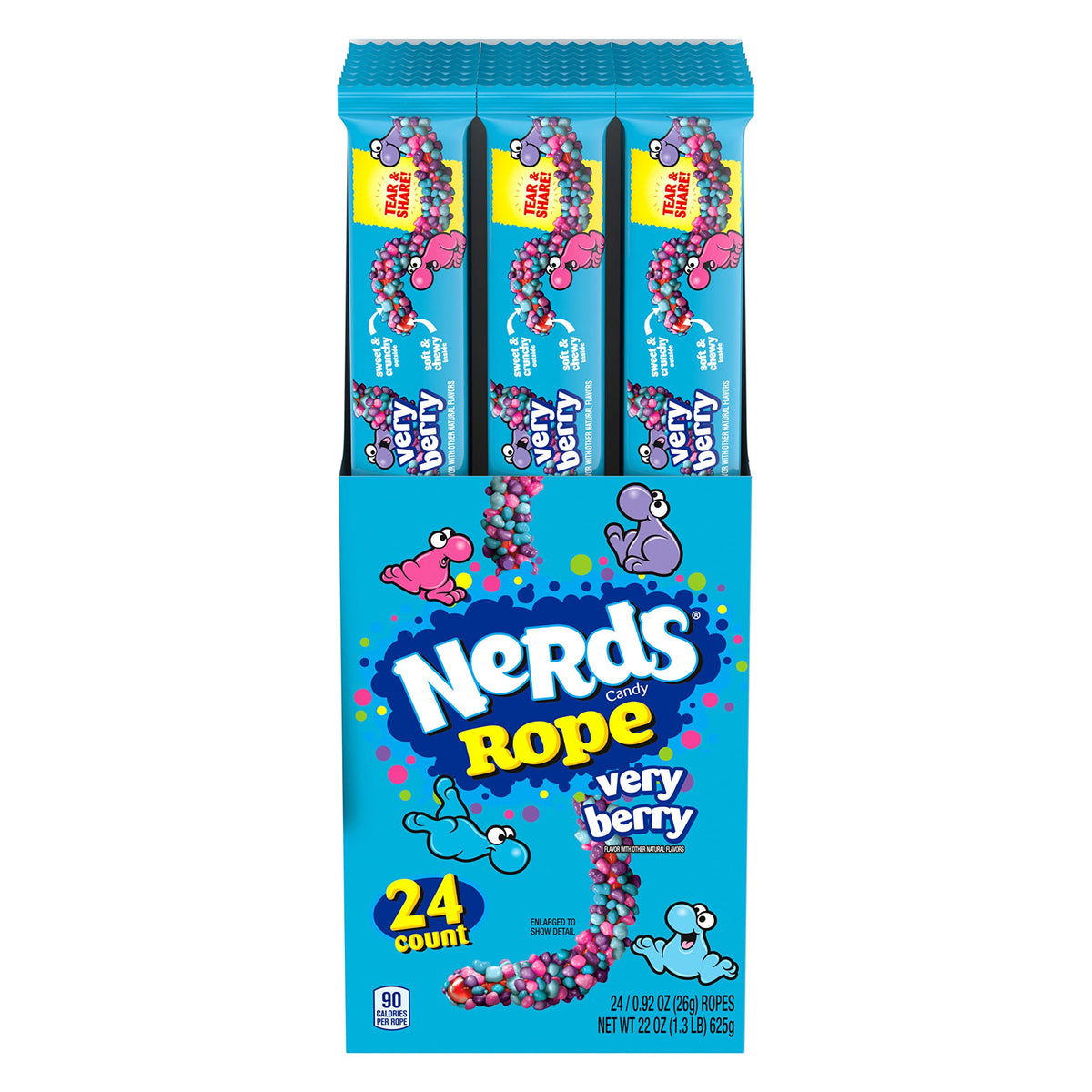 Nerds Rope Candy Very Berry pack 24 inside view reveals colorful chewy ropes.