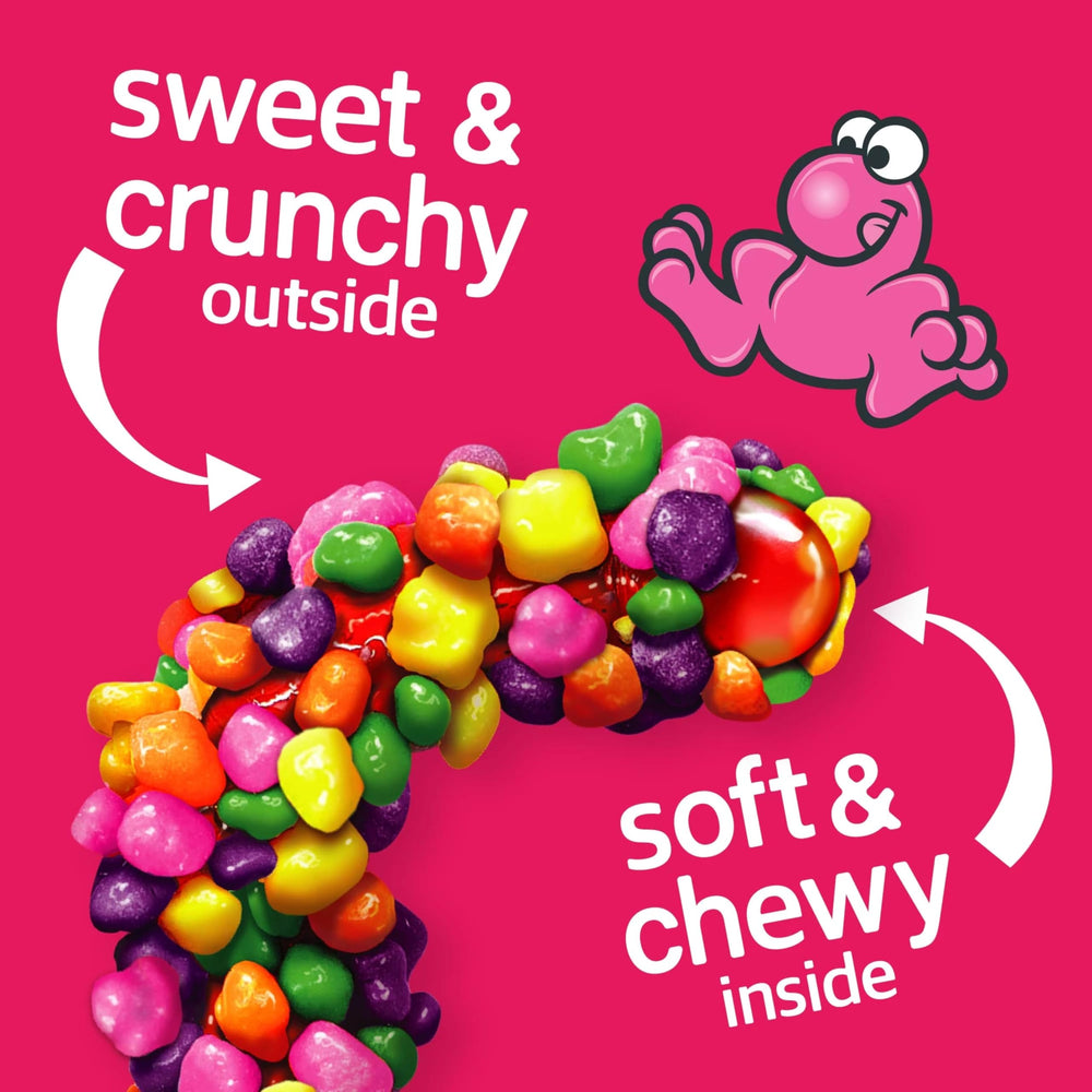 NERDS Rope chewy gummy core wrapped in crunchy rainbow and berry bits, a playful treat.