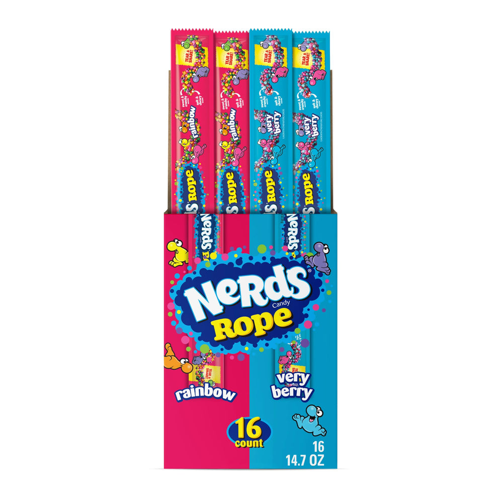 NERDS Rope Rainbow outside with berry inside, tangy crunch perfect for party bowls and snack time.
