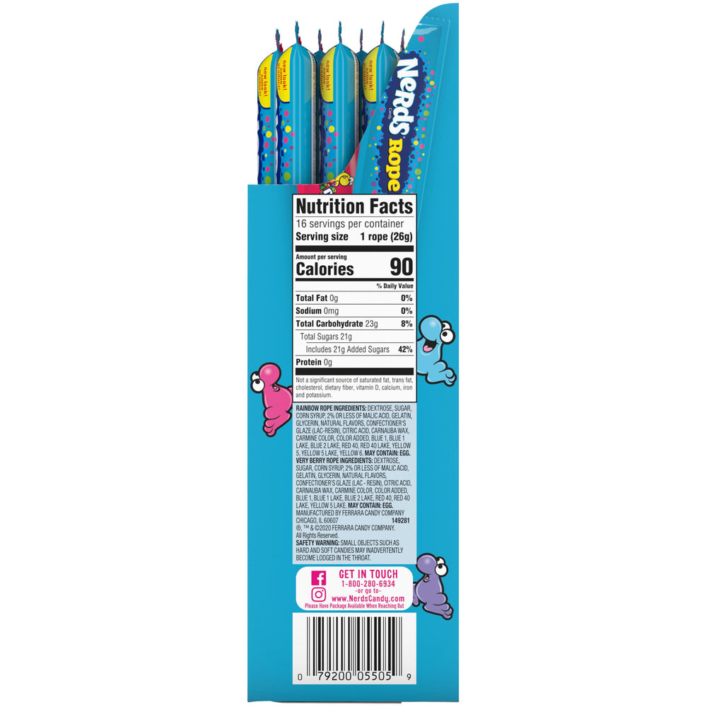 NERDS Rope tiny candy pearls coat the chewy center, adding crunch to every bite.