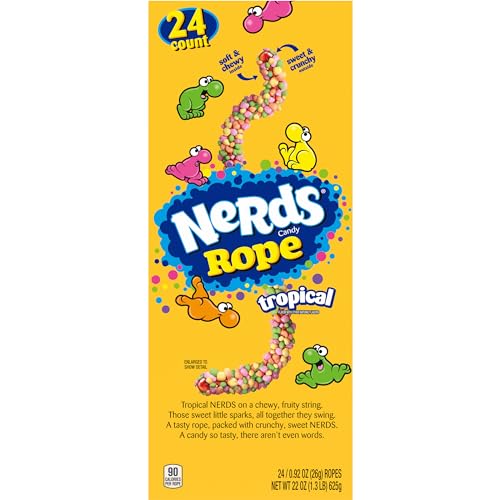 Nerds Rope Tropical colorful morsels sparkle, signaling vibrant tropical flavor notes.