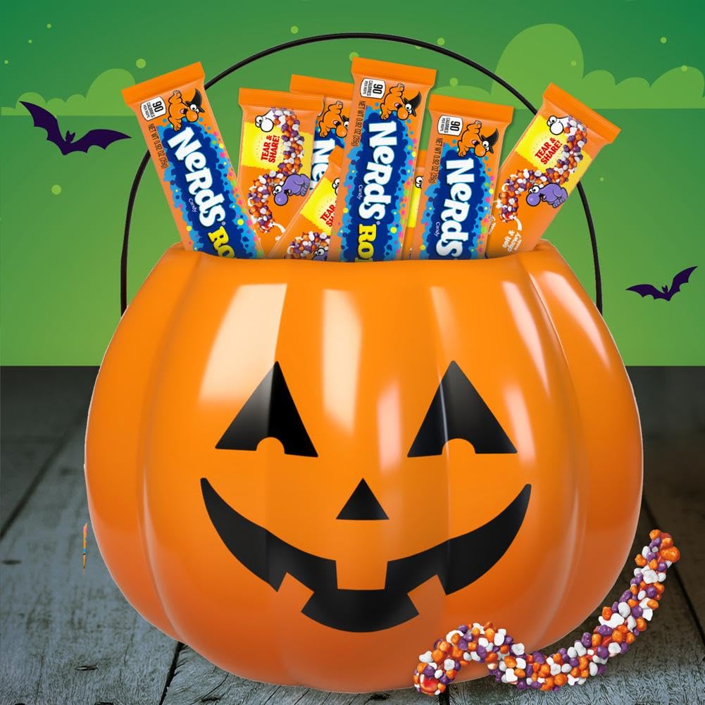 Nerds bowl on Halloween table showing colorful display and party-ready appeal