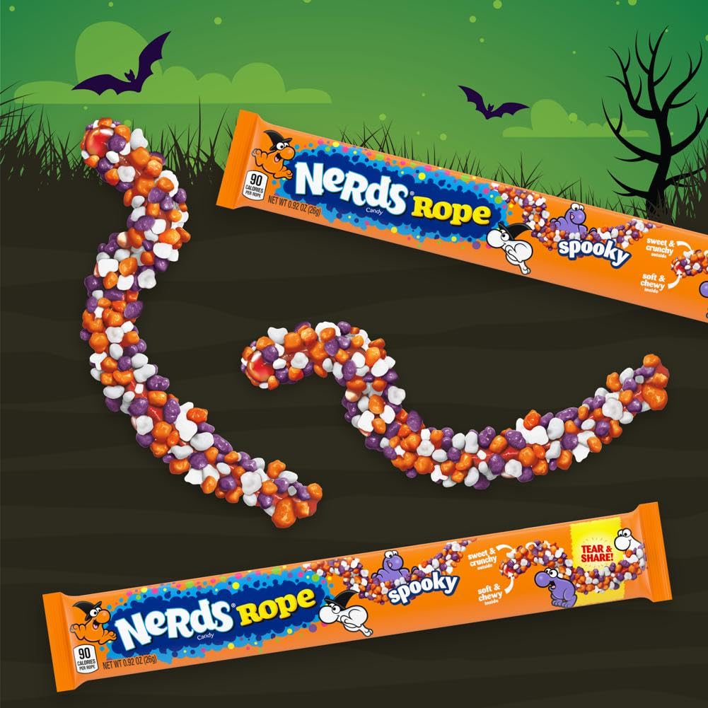 Nerds unwrapped rope closeup showing chewy center and crunchy coating benefit
